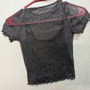 Girls Holister Black Sheer Glitter Top With Tank Underneath.